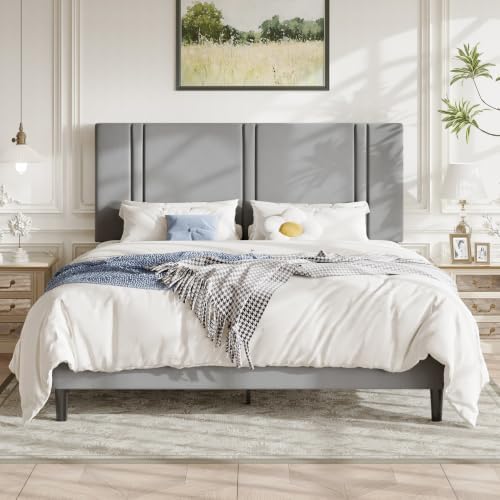 Allewie Cal King Platform Bed Frame with Velvet Upholstered Headboard