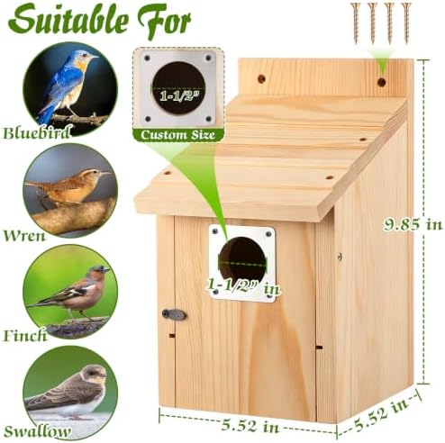 Dreyoo 4 Pack Bluebird Houses for Outside with Metal Predator Guard, 1-1/2" Entrance Hole Wooden Blue Bird Houses for Outdoors, Bluebird Nesting Box(Wood)