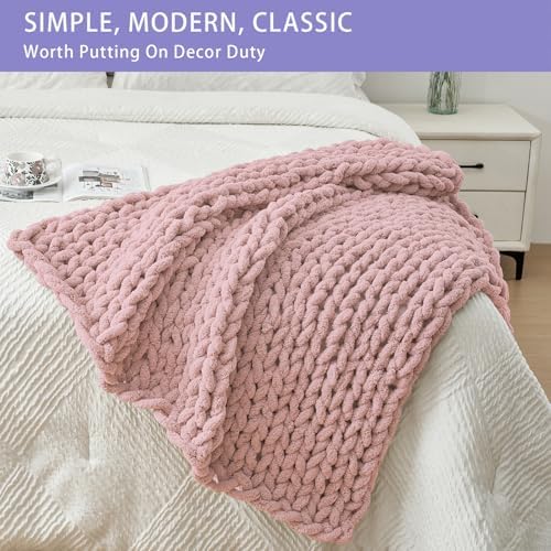 Bigacogo Chunky Knit Throw Blanket for Couch, 40x40 inches, Dusty Pink