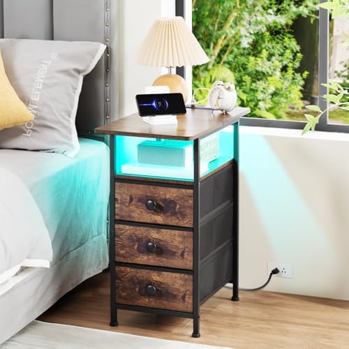 AMHANCIBL Narrow Side Table with Charging Station, Small End Table