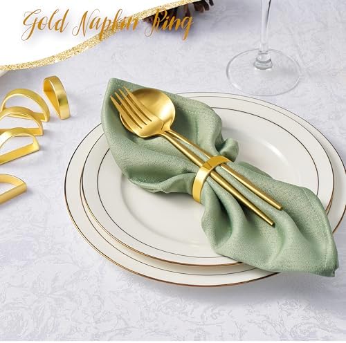 APTWOW Bright Gold Napkin Rings Set of 6, Fall Thanksgiving Table Decor