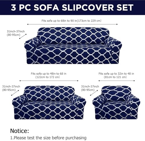 Peryiter 3 Pcs Navy Blue Couch and Loveseat Sofa Covers,3 Size