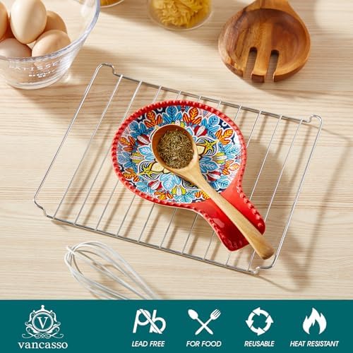 vancasso 7.7 Inch Ceramic Spoon Rest, Bohemian Stove Top, Red