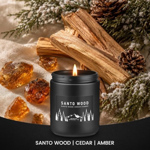 Auelife Santo Wood Scented Candle for Men, 7oz Soy Wax 50-Hour Burn