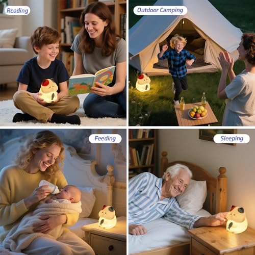 Cat Night Light, LED Squishy Animal Night Lamp Rechargeable, Novelty Nursery Lamp Nightlight, 7 Colors with 3 Levels Dimmable/Timmer Touch Lamp for Bedroom, Home Decor Cute Gifts for Girls Boys Adults
