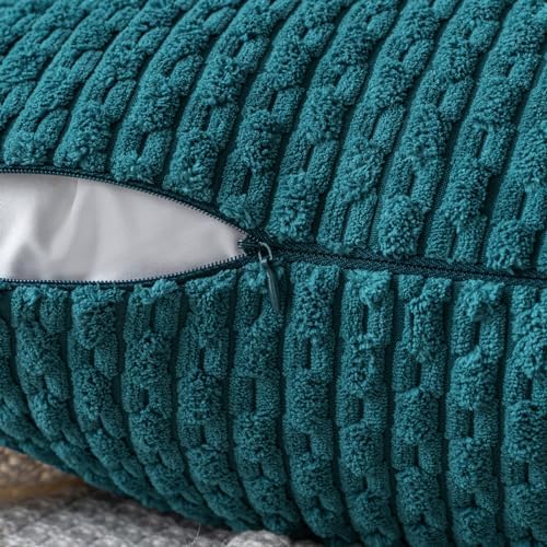 MIULEE Decorative Throw Pillow Covers 20x20 Teal Blue Textured Corduroy