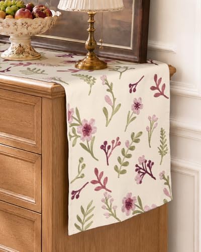 Miss Adola Embroidered Canvas Table Runner 13"x72", Subtle Floral
