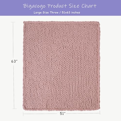 Bigacogo Chunky Knit Throw Blanket for Couch, 51x63 inches, Dusty Pink