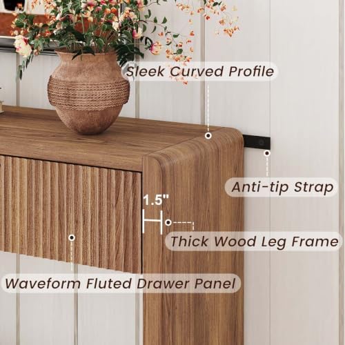 FATORRI Console Table with Storage, Mid-Century Farmhouse Entryway Table with Drawers and Shelf, 39.37 inch Wood Sofa Tables Behind Couch for Living Room, Hallway, Kitchen, Foyer (Walnut)