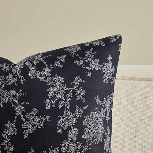 100% Cotton French Pastoral Throw Pillow Covers Set of 2, 24x24 Inch Background/Black Farmhouse Decorative Cushion Covers for Sofa Bed Living Room Home Decor