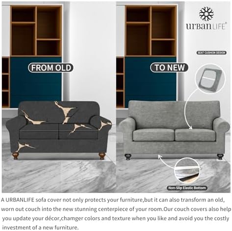 URBANLIFE 3-Piece Stretch Sofa Covers for 2 Cushion Couch, Light Gray