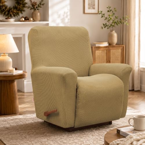 KEKUOU Recliner Chair Covers, 1-Piece Lazy Boy Recliner Covers, Tan