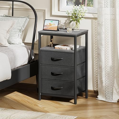 Huuger Nightstand with Charging Station, 27.6 Inch Bedside Table,Side Table
