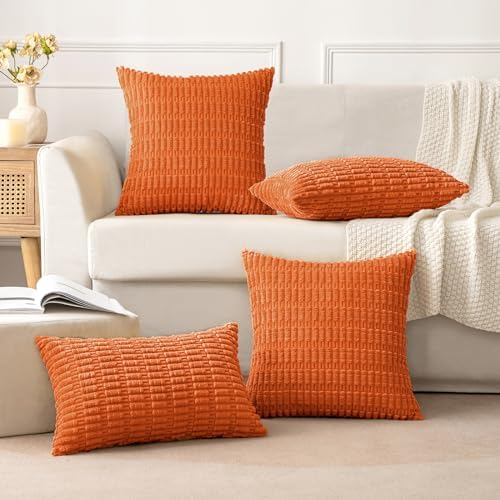 MIULEE Fall Lumbar Corduroy Decorative Throw Pillow Covers 12x20 Orange