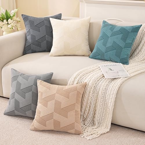 JIVINER Decorative Geometrical Throw Pillow Covers 18 x 18 Inch, Set of 2 Soft Modern Pattern Pillow Covers for Sofa, Couch, Living Room, Dark Grey