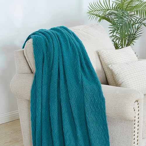 BOURINA Teal Throw Blanket 60x80 Inch Boho Knitted Soft Throw Sofa Blanket