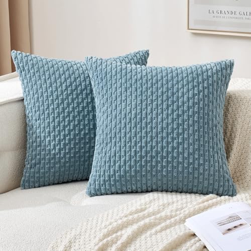 MIULEE Decorative Throw Pillow Covers 16x16 Blue Grey Textured Corduroy