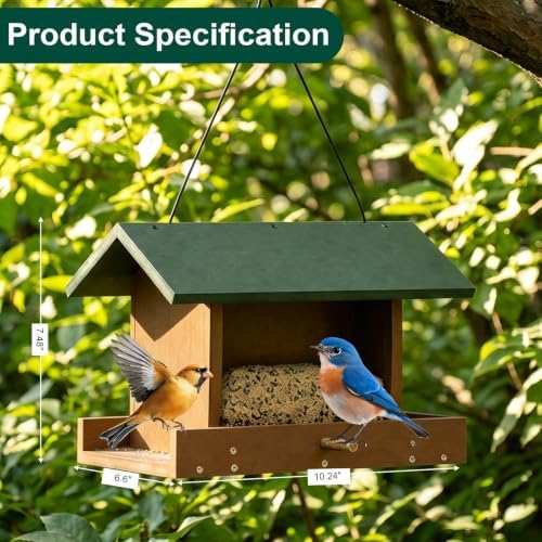Bird Feeders for Outdoors Hanging, Recycled HDPE, 2.2 LB Capacity