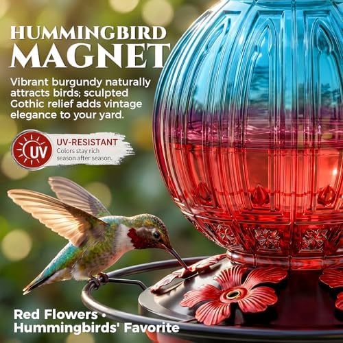 Glass Hummingbird Feeder for Outdoors Hanging, 26 fl oz Bird Nectar Feeder