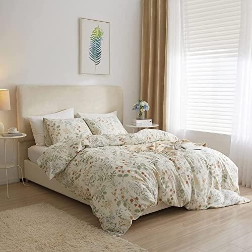 HighBuy Garden Floral Duvet Cover Twin Size Cotton Bedding Comforter Cover Set with Zipper Ties,Paisley Jacquard Floral Hotel Quality,1 Duvet Covers and 2 Pillowcases,Twin Bed Set