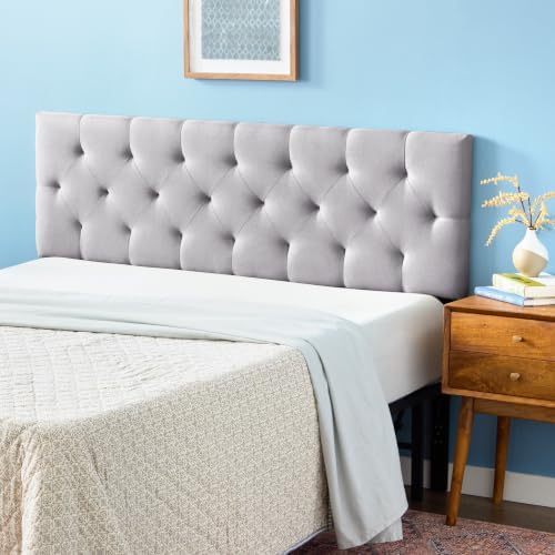 LUCID Mid-Rise Upholstered Headboard, Tufted, Stone, Full/Full XL Size