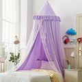 VETHIN Bed Canopy Double Layer Princess Round Dome Dreamy Mosquito Net Bedding Girls Room Castle Play Tent Hanging House Decor Reading Nook Canopies(Purple/White)