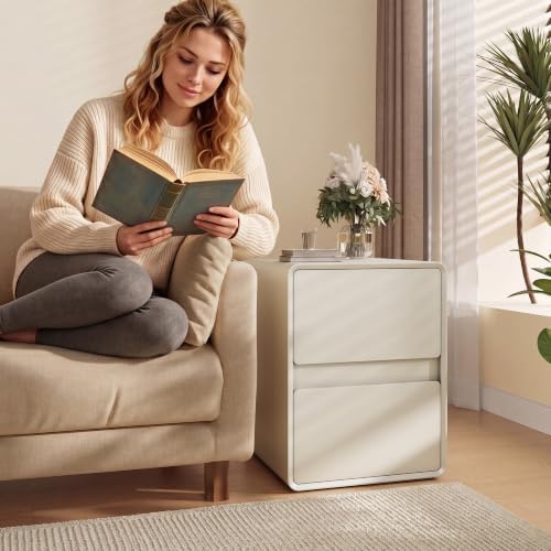 BOSHIRO 16″ Narrow Nightstand, Slim Bedside Tables for Small Bedroo, White