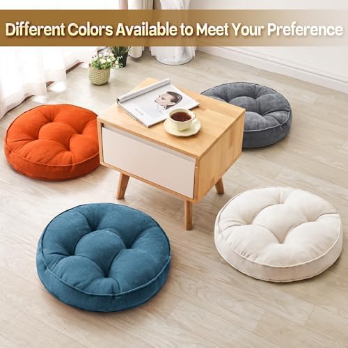 MIDDLE ONE Floor Pillow Set of 2, Memory Foam Cushion 22x22 – Round, Orange