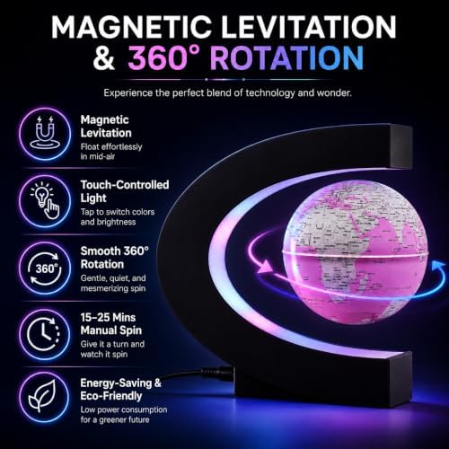 Magnetic Levitation Rotating World Globe with LED Light and Touch Control