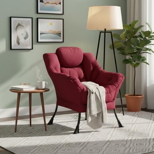 Welnow Lazy Chair for Adults，Modern Reading Accent Chair,Burgundy Single