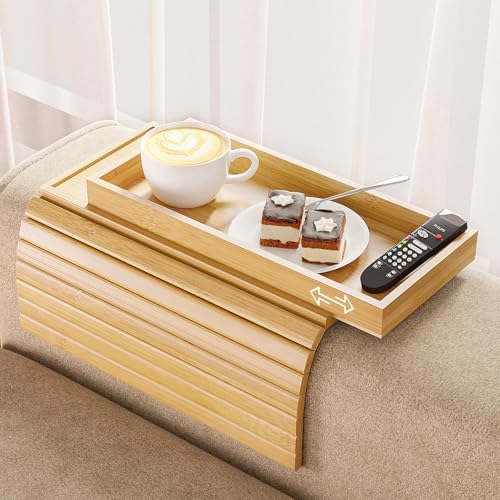 Bestjing 2 in 1 Bamboo Sofa Armrest Tray Table for Couch