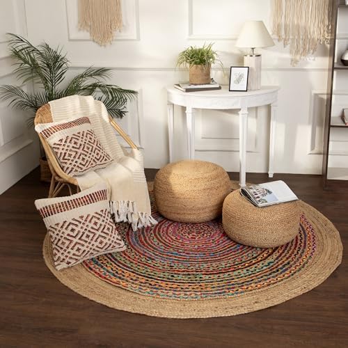 · REDEARTH · Jute Pouf Ottoman - Circular Boho Foot Stool - Jute Natural