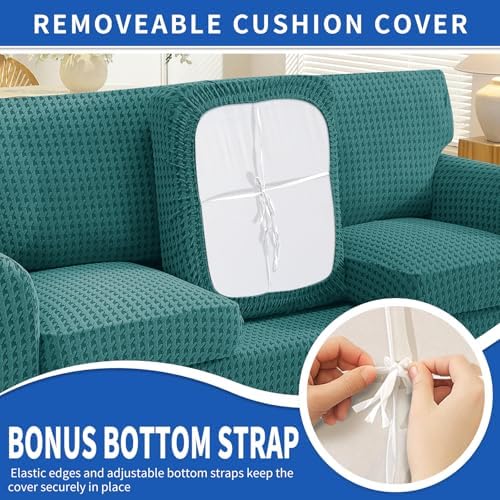 MAXIJIN 2 Pieces Stretch Chair Cover Armchair Covers for Living Room Thick Soft Chair Slipcovers with Arms Dogs Pet Single Sofa Couch Protector with Elastic Bottom (Peacock Blue, 31"-46")