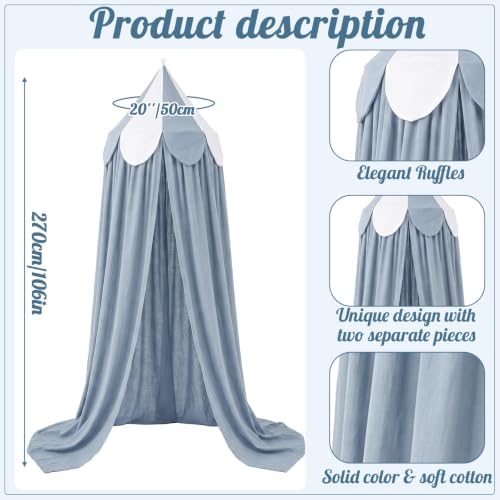 Bed Canopy with Scalloped Edge, 2 Panel Striped, Blue