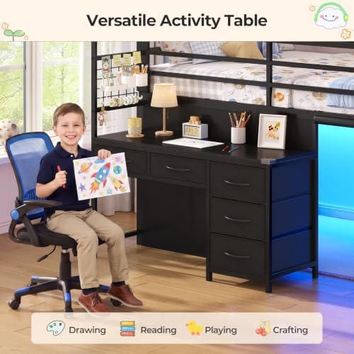 Low Loft Bed Twin Size with Desk, 12 Storage Drawers, Window, Black
