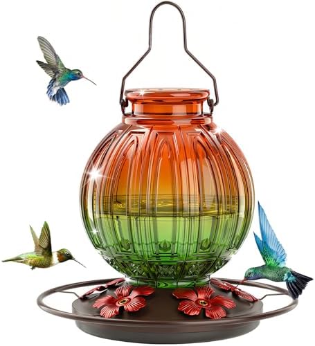 Glass Hummingbird Feeder for Outdoors Hanging, 26 fl oz Bird Nectar Feeder