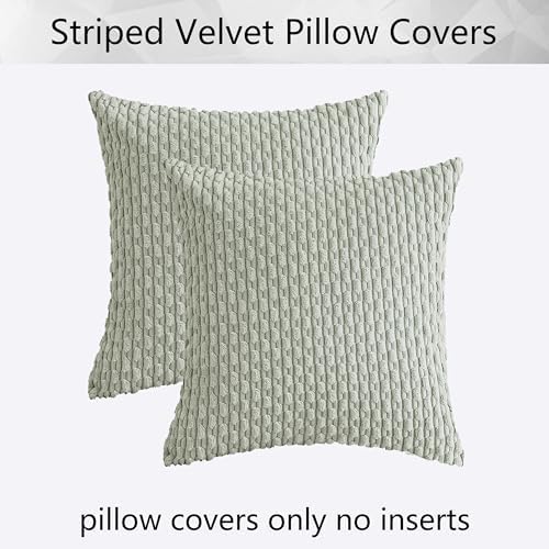 Kevin Textile Soft Corduroy 18x18 Inch Pillow Covers 2 Pack, Light Green