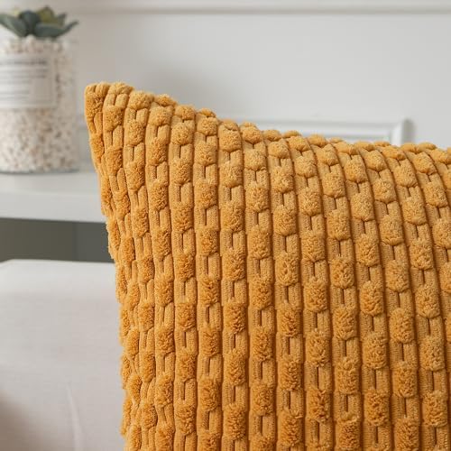 Kevin Textile Soft Corduroy 16x16 Inch Pillow Covers 2 Pack, Gold Yellow