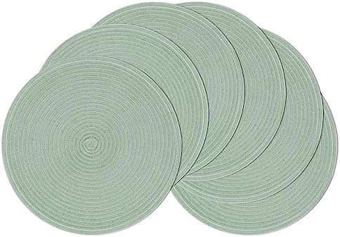 SHACOS Round Placemats Set of 6 Washable 15 inch Cotton Polyester Table Mats Woven Braided Place Mats for Dining Table, Sage Green