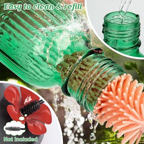 FEED GARDEN Glass Hummingbird Feeder, 16oz Outdoor Hanging Bird Feeder with Ant Moat, 4 Bee-Proof Feeding Ports, 360° Perch, Leak-Proof, Green