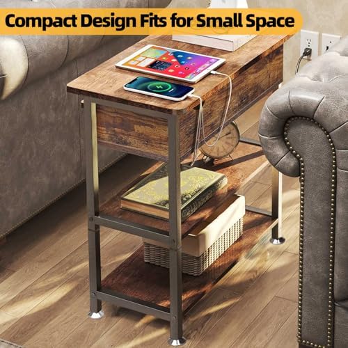 Flip Top End Table with Hidden Charging Station, 12" D x 21" W x 26" H