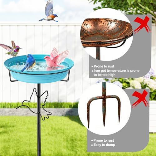 Bird Baths for Outside, Detachable Birdbaths for The Garden Clearance, Bird Bath Bowl Spa & Birdfeeder for Outdoors Garden Patio Yard Lawn Decor, 5-Pronged Metal Stake Stand(Blue)