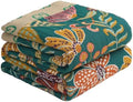 Green Floral Cotton Throw Blanket for Bed Couch Travel 60''x80''