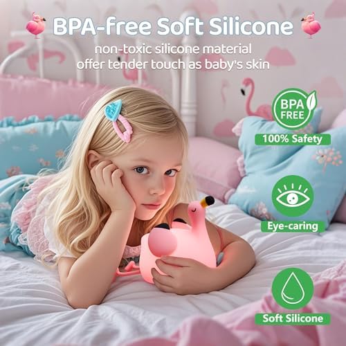 FAMIDUO Flamingo Night Light for Kids, Silicone LED Squishy Touch Lamp
