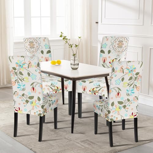 SearchI Dining Room Chair Covers Set of 6, Stretch Printed Flower Kitchen Chair Slipcovers Removable Washable Parsons Chair Covers Protector for Dining Room, Hotel, Ceremony (Floral Pattern1)