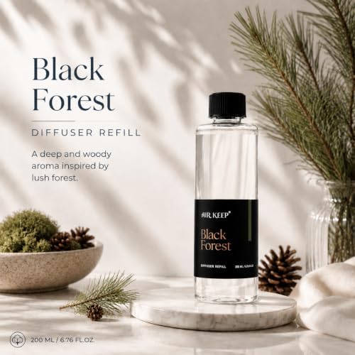 Airkeep Black Forest Reed Diffuser Refill – 6.76 fl oz – Premium Scented Oil for Home Aromatherapy – Long-Lasting Fragrance for Reed Diffusers – Perfect for Bathroom, Bedroom & Home Decor