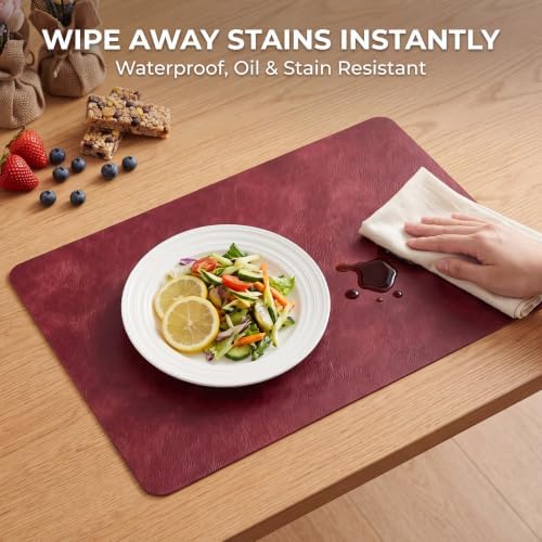 ADRIMER Fall Placemats Set of 6, Heat Resistant Faux Leather, Wine Red