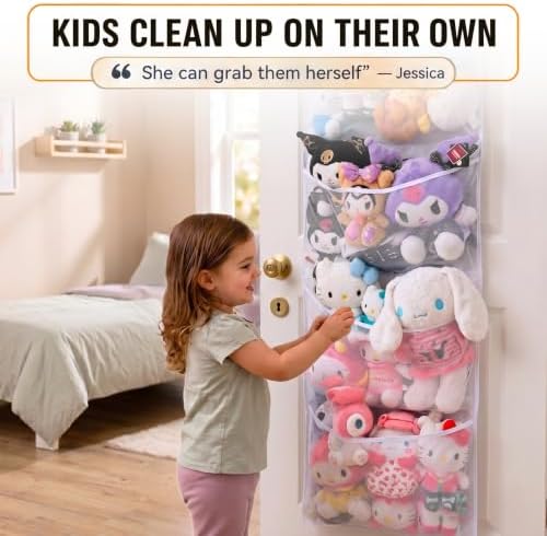 Honeyera The Original Stuffed Animal Storage (Patented) - Over Door Organizer for Stuffies, Baby Ideas Holder, Toy Plush Hammock Hanging Net Big Girls Toddler Large Bag Animals Stuffy Behind