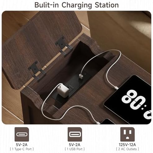 ONBRILL Farmhouse End Table with Charging Station,Retro Red