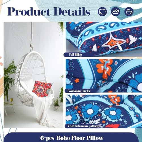 Menkxi 6 Pcs Bohemian Floor Pillows 15 Inch, Classic